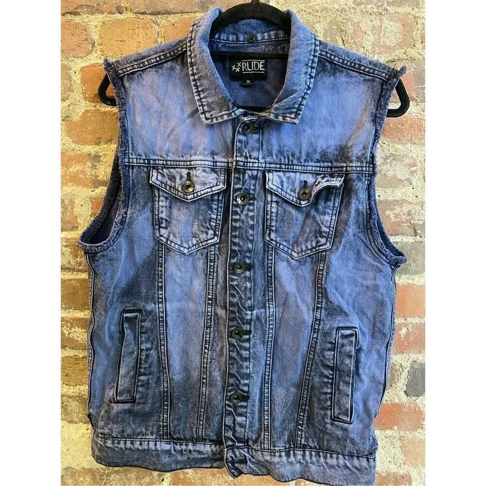 Xxx RUDE Blue Jean Jacket Vest 100% Cotton Size Medium